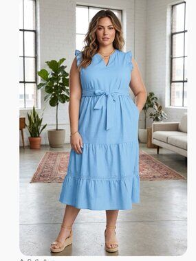 NWT ADYSON PARKER Flutter Sleeve Lace Trim Linen Blend Midi Dress Small